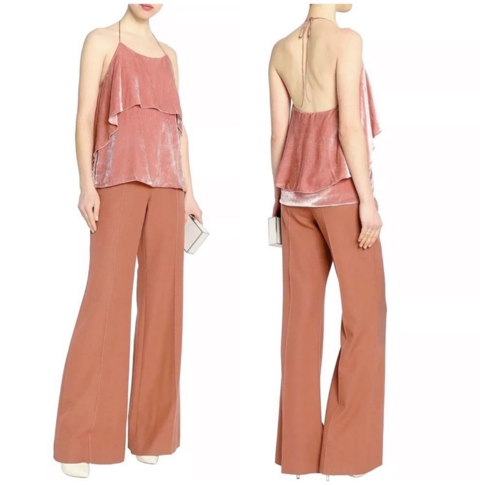 Alice +Olivia Marybeth‎ Layered Velvet Halter Open Back Blouse Top . Size Small